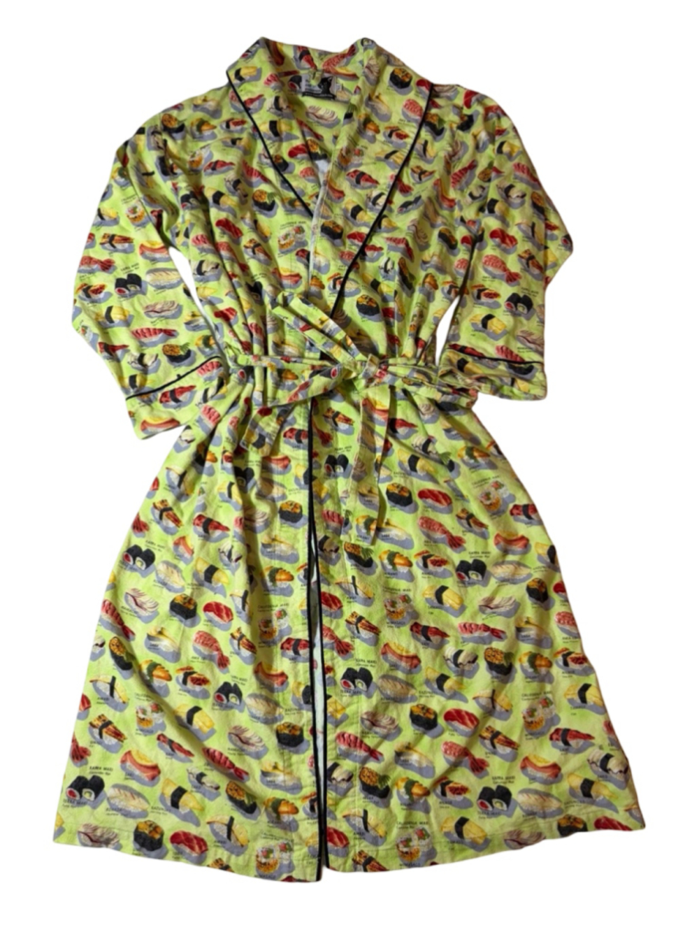The Cat’s Pajamas Robe Medium Sushi Print Cotton Green Novelty Made USA